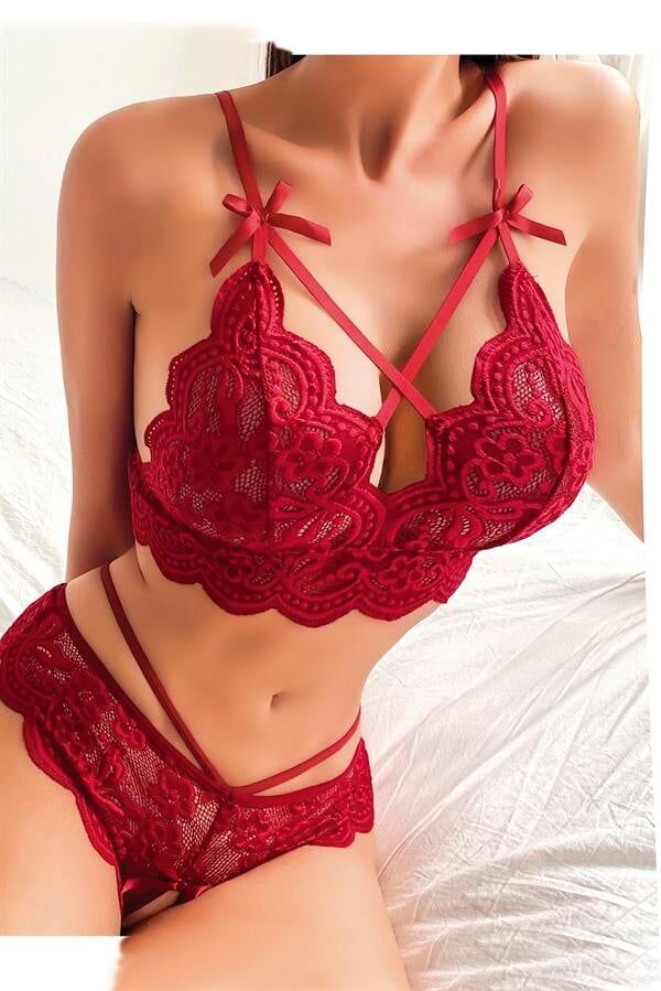 Arias Closet Özel Bölgesi Açık Seksi Bustiyerli Sütyen Külot Takım