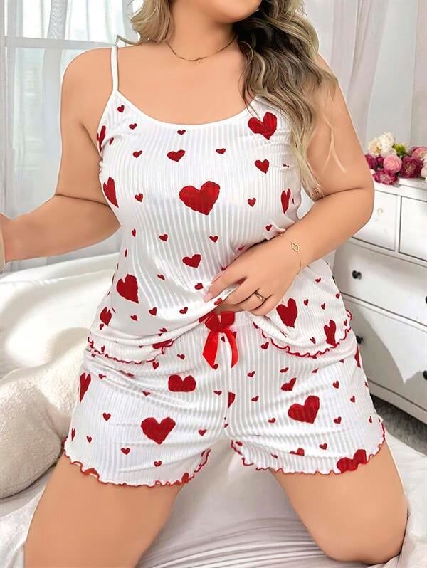Arias Closet Büyük Beden Kalp Desen Pamuklu Şortlu Pijama Takımı