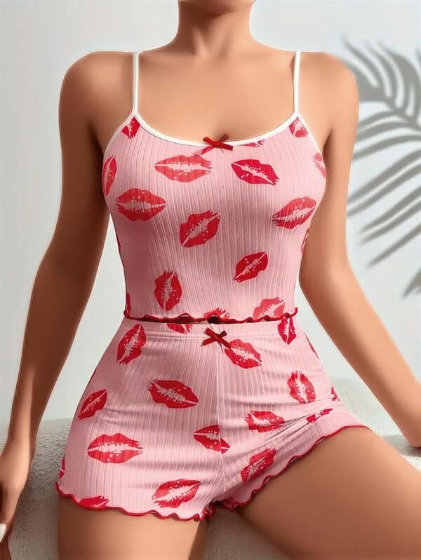 Arias Closet Pamuklu Kiss Öpücük Desen Pembe Şortlu Pijama Takımı