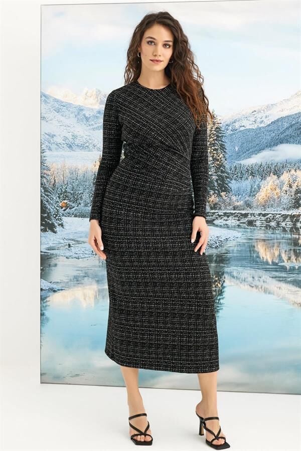 Arias Closet Desenli Uzun Kollu Elbise