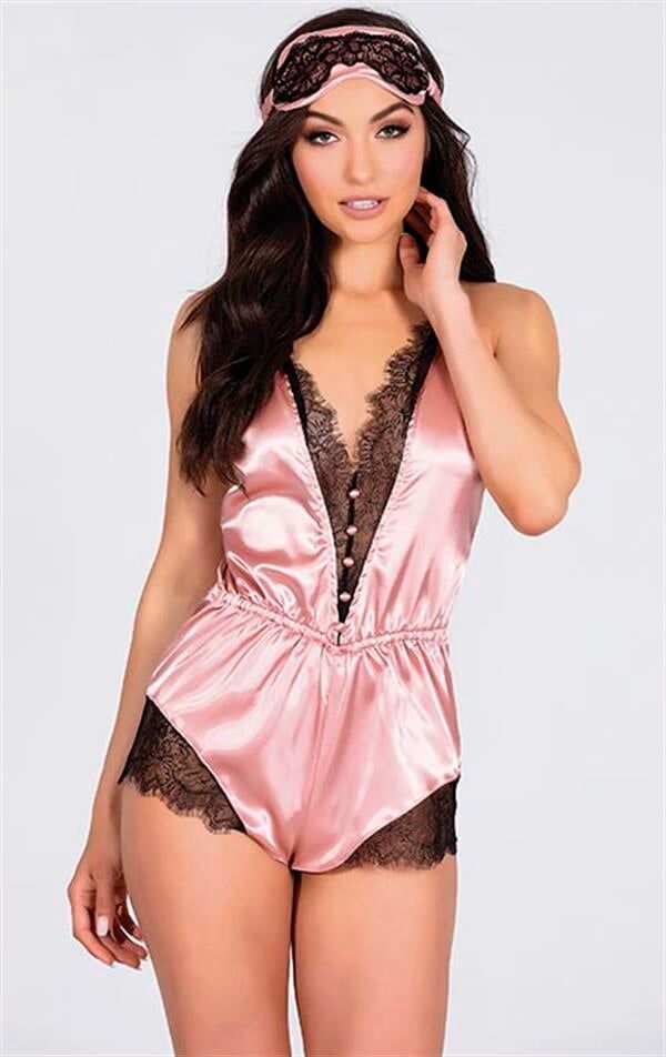 Arias Closet Pembe Dantelli Sırtı Çapraz Saten Şort Tulum