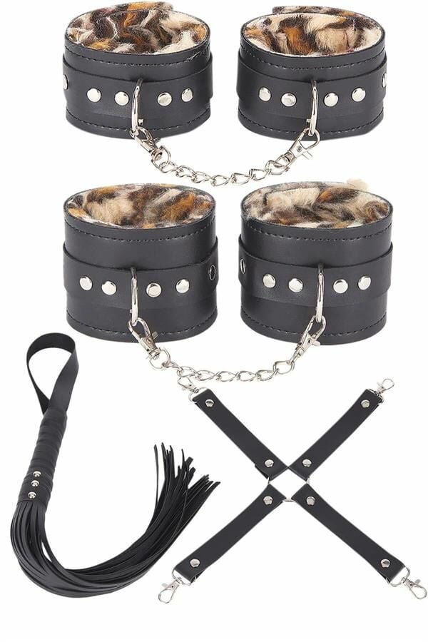 Arias Closet Deri Leoparlı 4'lü Harness Set