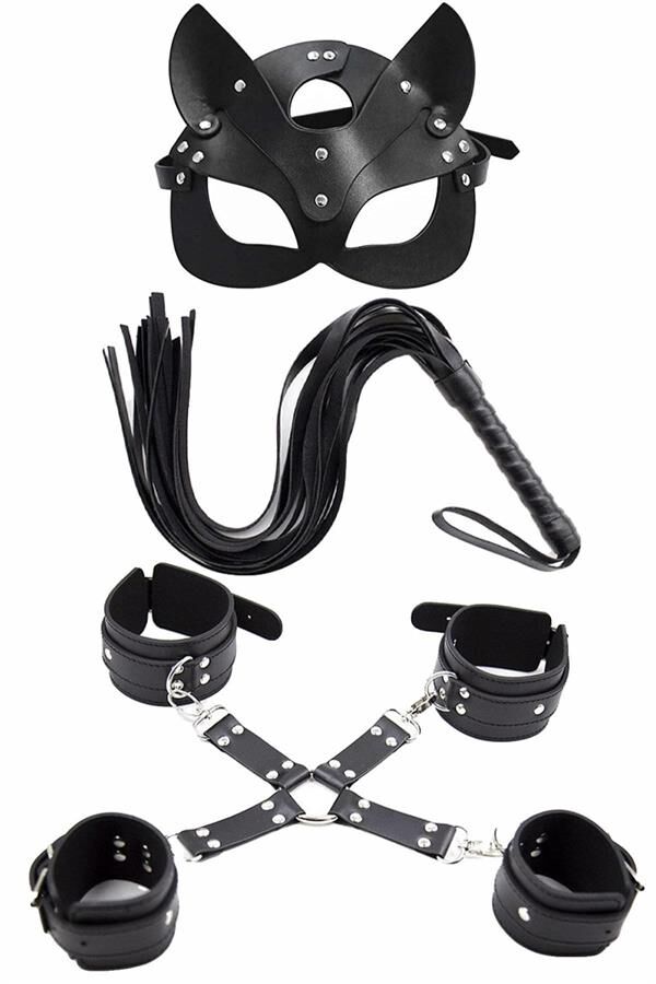 Arias Closet Maske Kırbaç Bileklik 5 Li Harness Deri Set
